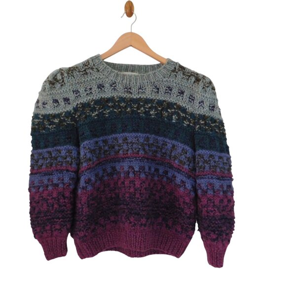 Vtg 80’s CHRISTINE Wool  Blend Sweater Chunky Knit Cropped Hand Knit Sz  Large - Picture 1 of 5